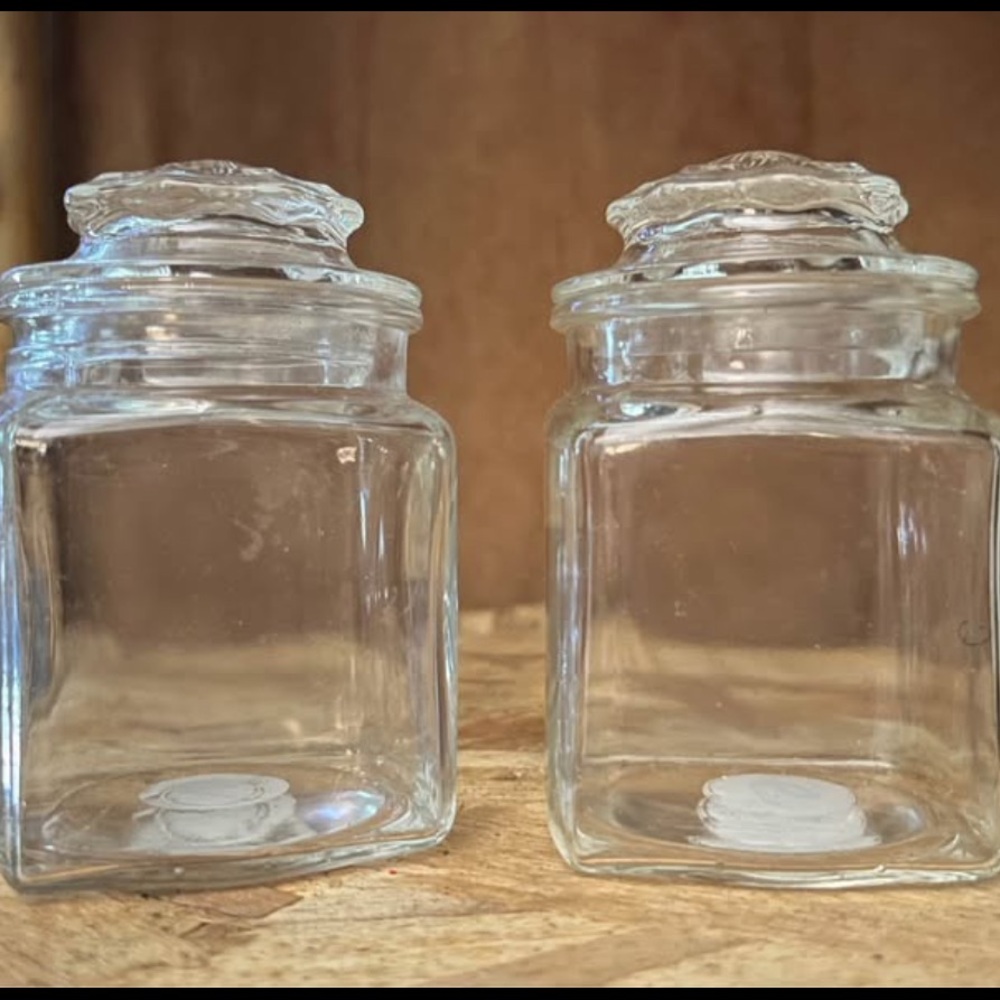 Vintage square  apothecary jars with lids